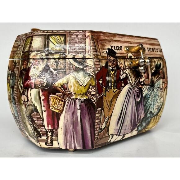 Vintage Box w Handle Decoupage Storage Trinket Catchall Book Academia Library - Picture 2 of 12